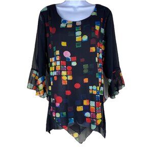 Adore Womens XL Colorful Dressy Tunic Top Layered With Asymmetrical Hem